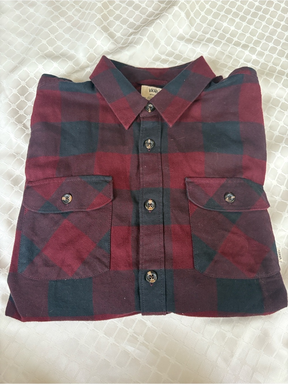 Vans Burgundy and Black Plaid Casual Button-Down Shirt